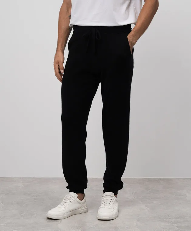 Allude Black wool and cashmere joggers