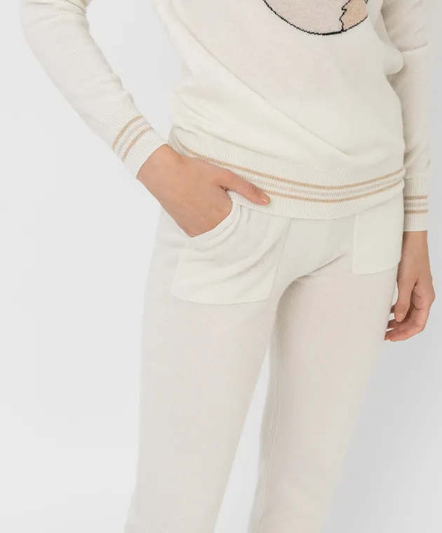 Be Florence White patterned cashmere joggers
