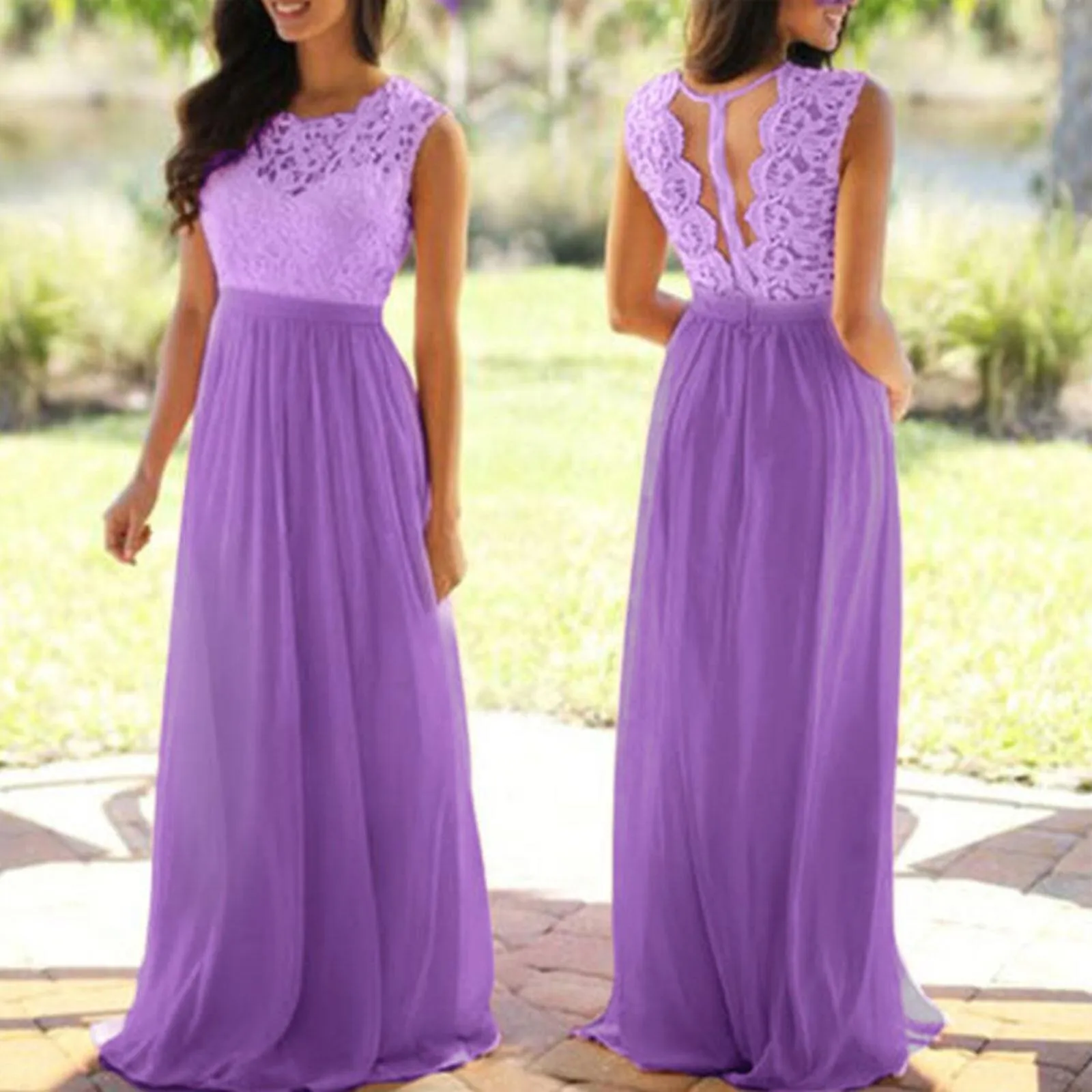 Best Seller - Lace chiffon long dress, casual dress, party dress, date outfitElegant Wedding Evening Dress