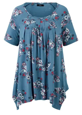 Camiseta larga irregular Azul vaquero estampado