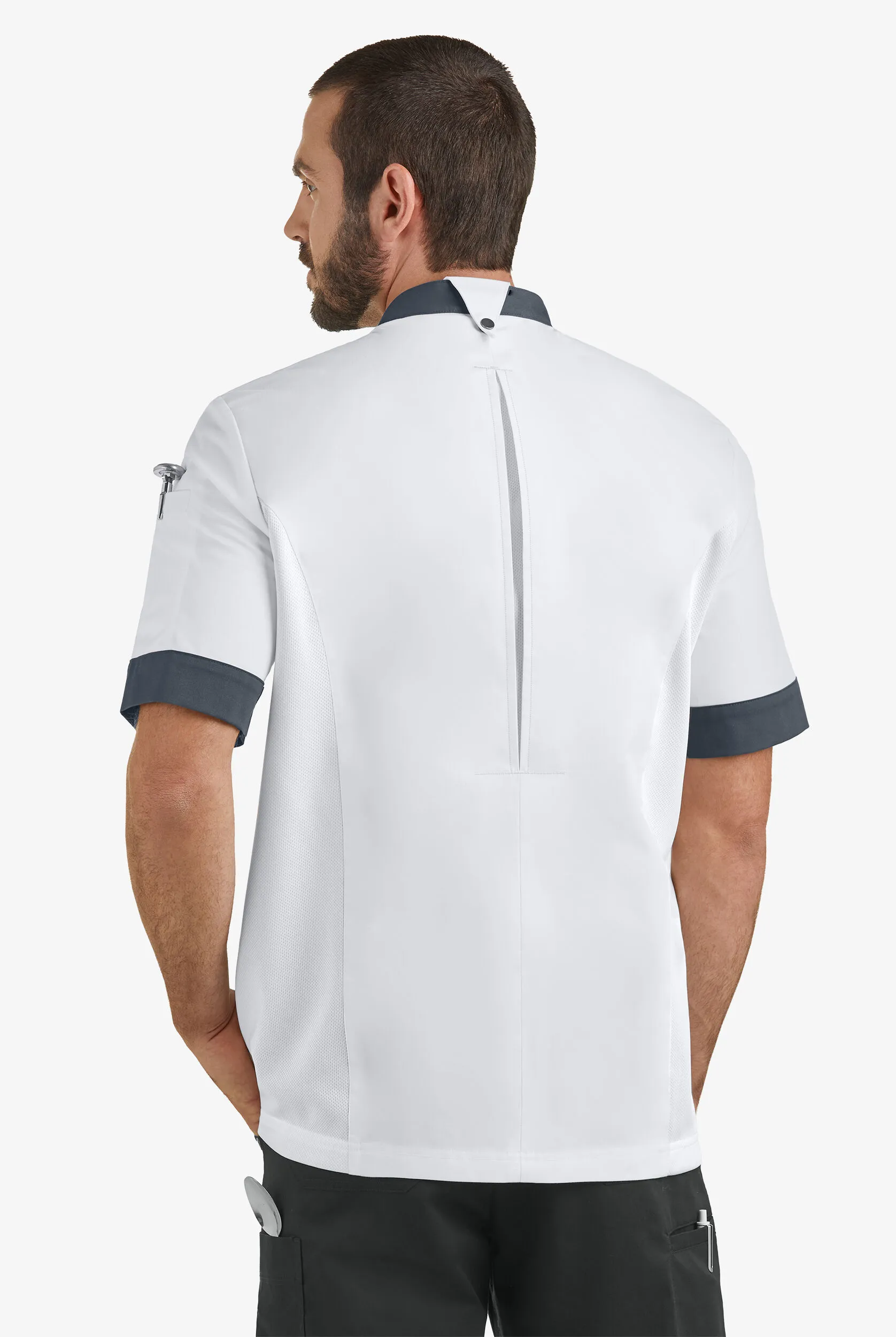 Chaqueta manga corta de gastronomía CHEF 360 STRETCH con paneles de malla y 3 bolsillos para hombre