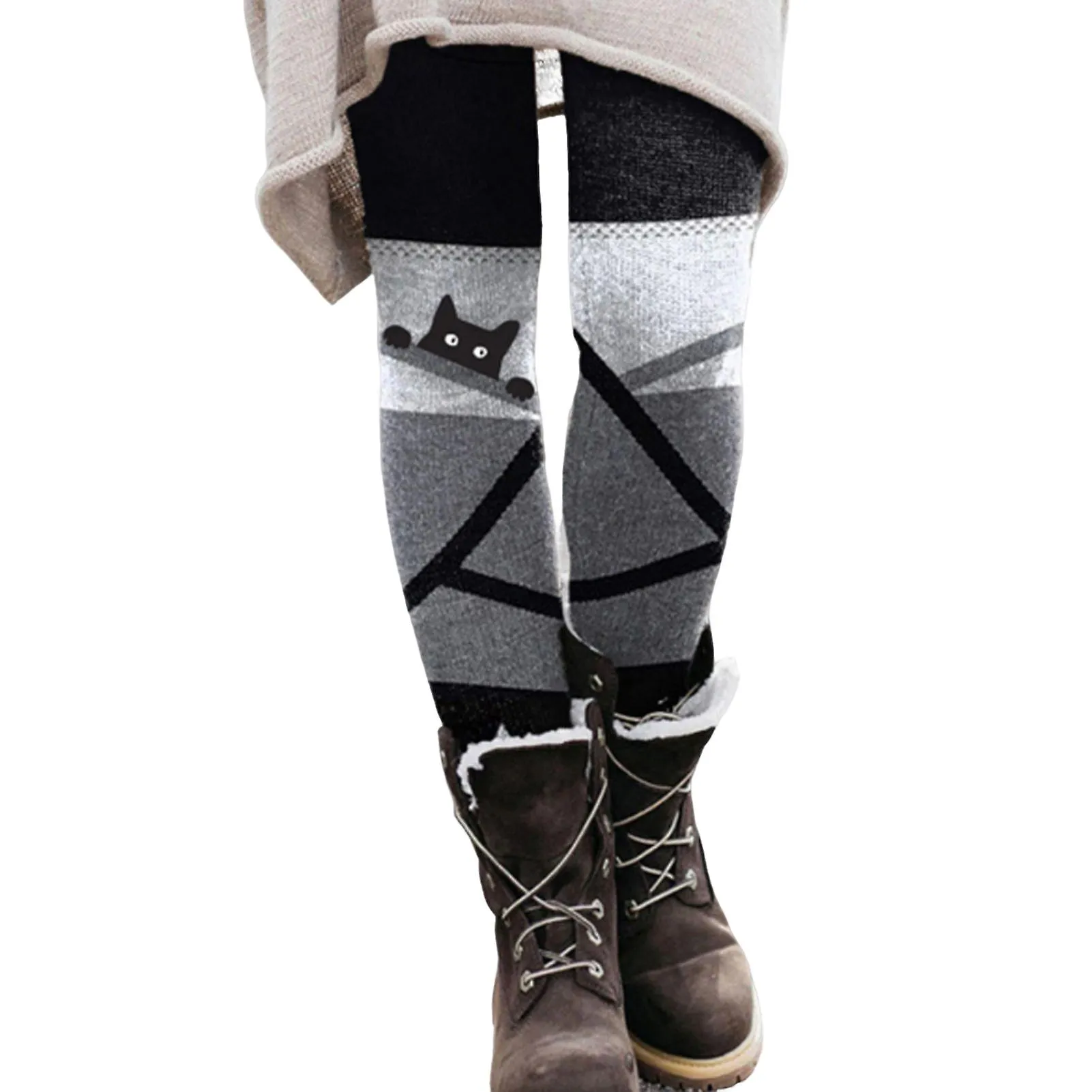Fleece Lined Leggings For Women Fashion Print Pants For Running Outdoor Indoor Fitness