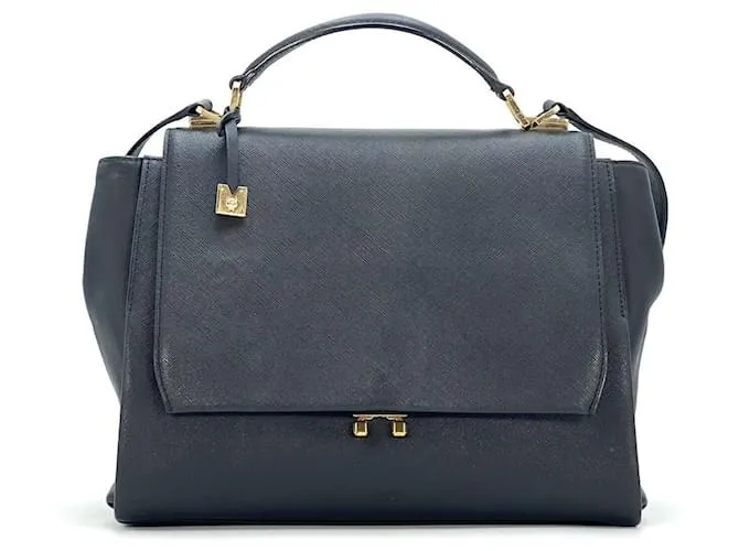 MCM Bolso con asa de cuero Bolso de hombro Bolso de mano negro dorado 