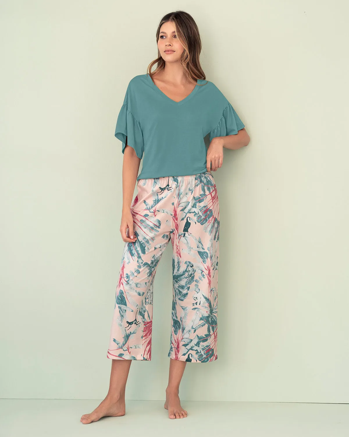 Pantalón bota recta con elástico en cintura
