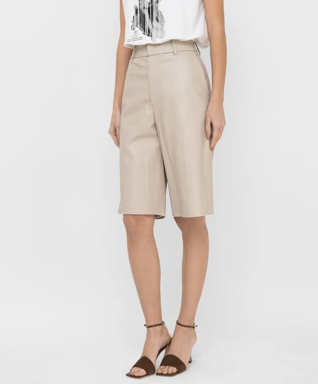 Simonetta Ravizza Beige Leather Bermuda Shorts