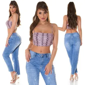 Top corto polipiel serpiente Rosa