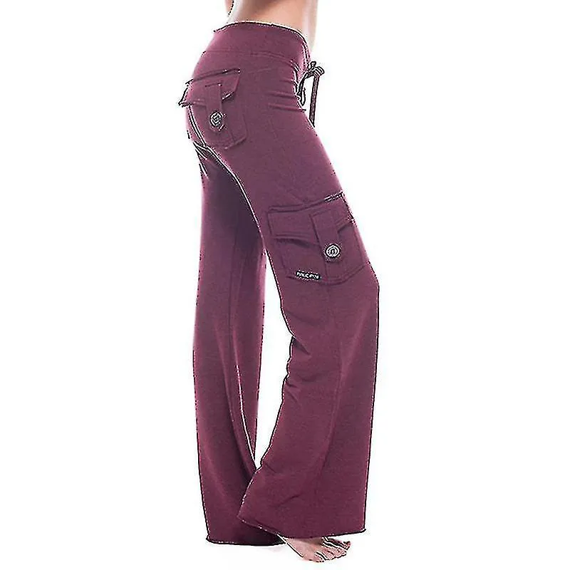 Women Stretchy Sports Yoga Gym Pants Wide Leg Combat Cargo Trousers Banmo