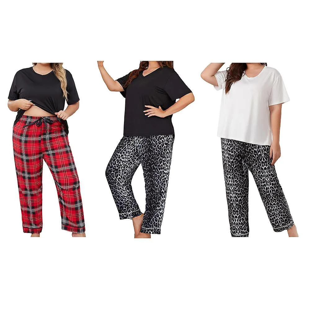 Women's pajamas set large size women's home clothes set 200 catties thin simple casual pajamas women's two-piece sho