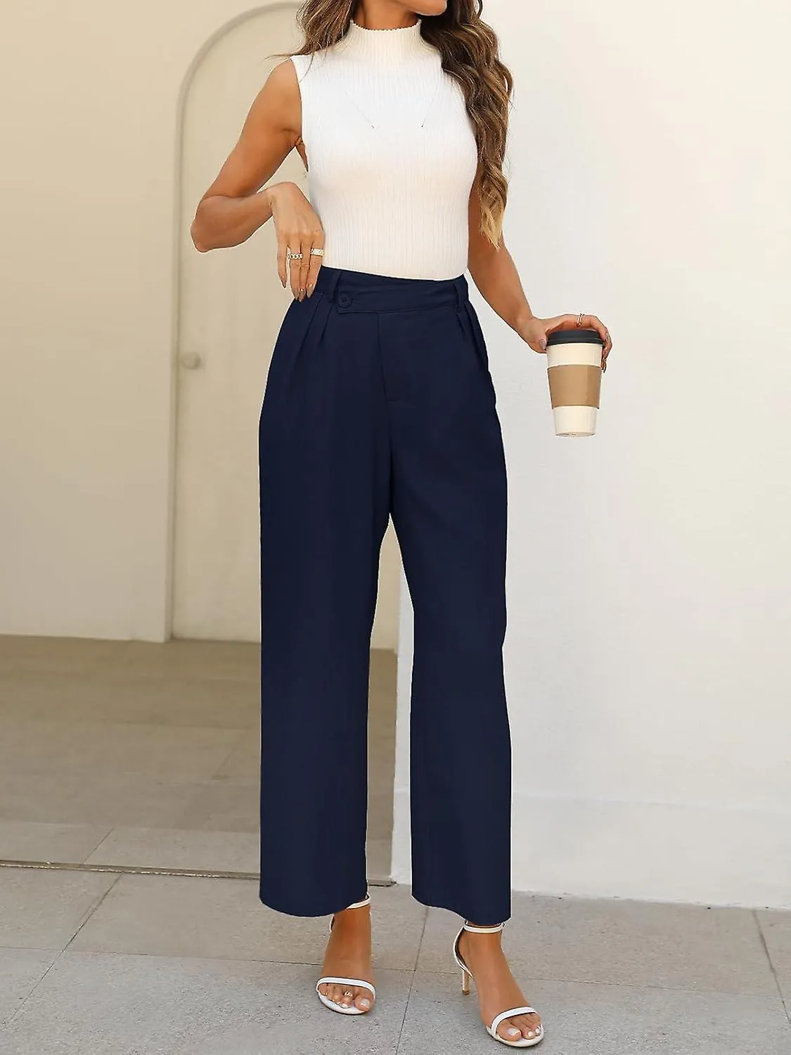 Women's Wide Leg Pants High Waist Long Straight Work Business Casual sers with Pockets Gift for family/friend free delivery