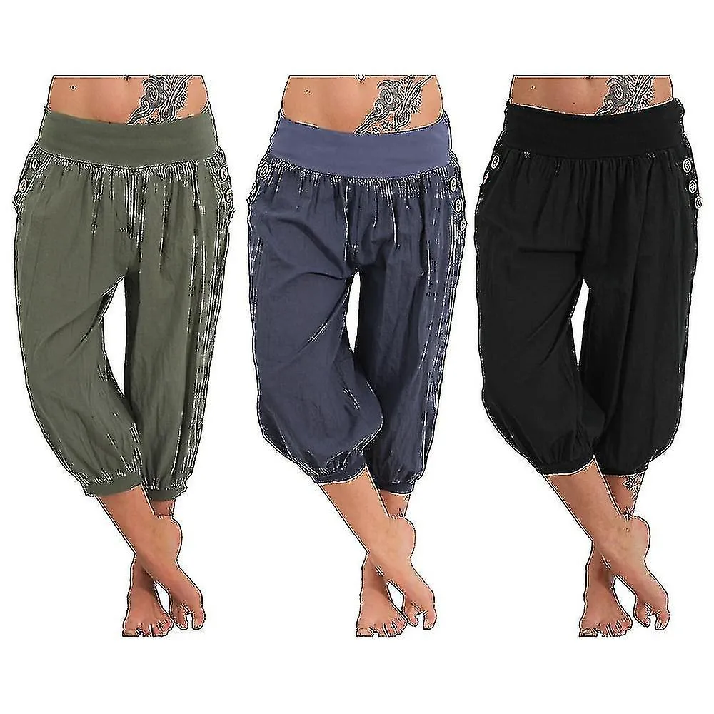 Women's Yoga Pants Side Pockets Harem Bloomers Capri Pants Bottoms Quick Dry Moisture Wicking Lightweight Hippie Boho Light 